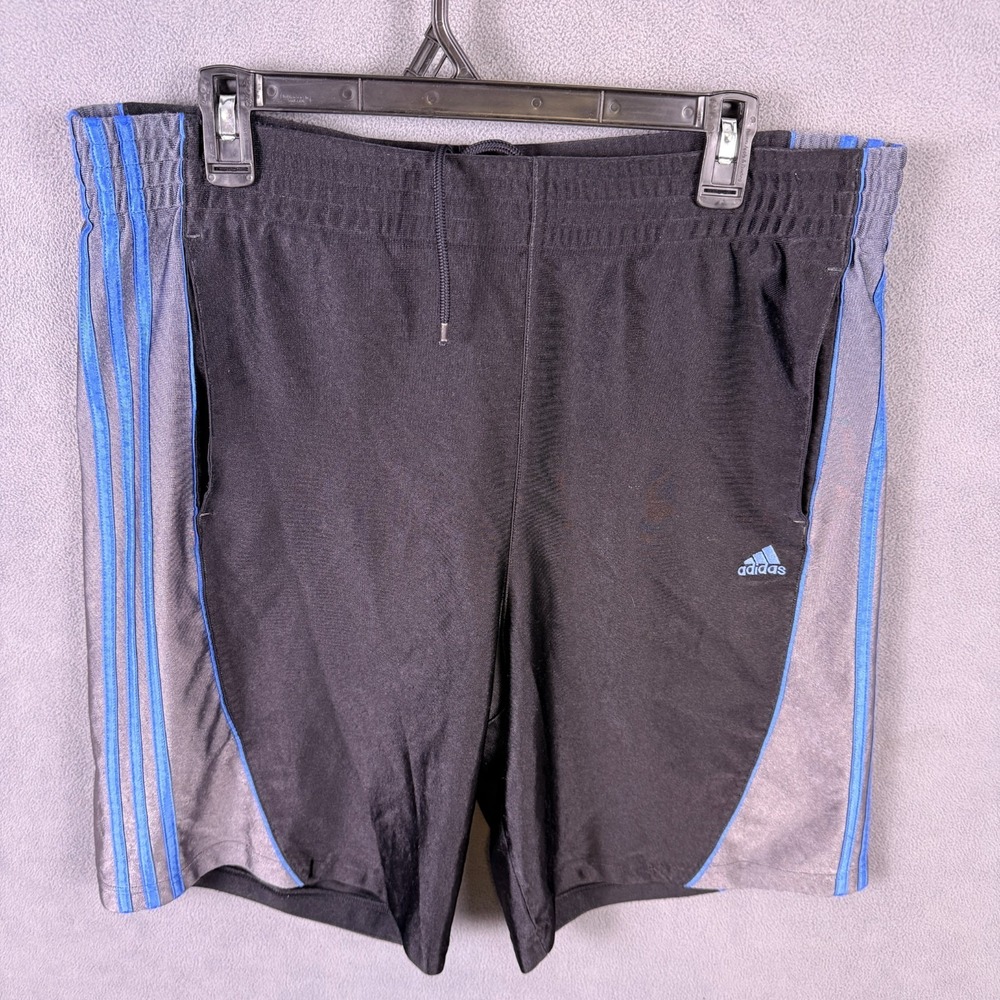 Vintage Y2K Adidas Mens Basketball Dazzle Shorts Large Grunge Shiny Blue Stripes